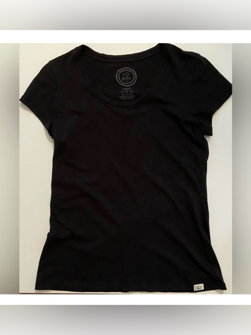 Life Is Good Short Sleeve Cotton T-Shirt, Black Cotton Tee Shirt, Size: Small